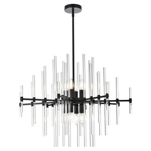 Elegant Lighting Sienna 31&quot Modern Metal and Crystal Rod Pendant in Black