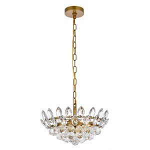 Elegant Lighting Emilia 16&quot Contemporary Iron and Crystal Pendant in Brass