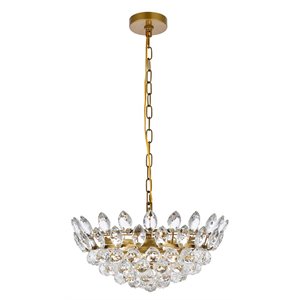 Elegant Lighting Emilia 18&quot Contemporary Iron and Crystal Pendant in Brass