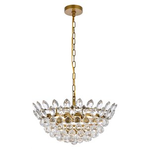 Elegant Lighting Emilia 20&quot Contemporary Iron and Crystal Pendant in Brass
