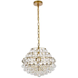 Elegant Lighting Savannah 16&quot Contemporary Iron and Crystal Pendant in Brass