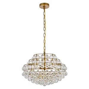 Elegant Lighting Savannah 20&quot Contemporary Iron and Crystal Pendant in Brass