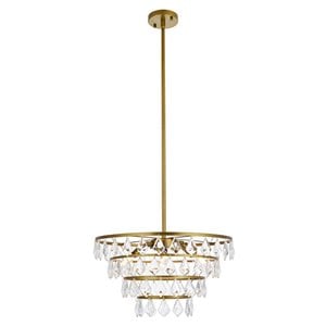 Elegant Lighting Ella 20&quot Contemporary Iron and Crystal Pendant in Brass