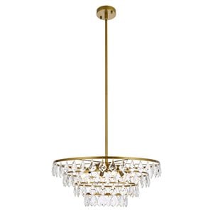 Elegant Lighting Ella 24&quot Contemporary Iron and Crystal Pendant in Brass
