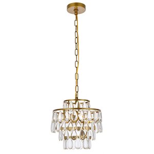 Elegant Lighting Mila 12&quot Contemporary Iron and Crystal Pendant in Brass