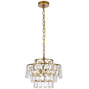 Elegant Lighting Mila 14&quot Contemporary Iron and Crystal Pendant in Brass