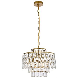 Elegant Lighting Mila 16&quot Contemporary Iron and Crystal Pendant in Brass