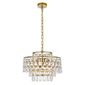 Elegant Lighting Mila 18&quot Contemporary Iron and Crystal Pendant in Brass
