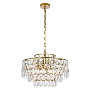 Elegant Lighting Mila 20&quot Contemporary Iron and Crystal Pendant in Brass