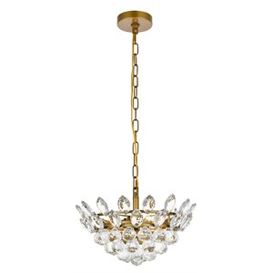 Elegant Lighting Emilia 14&quot Contemporary Iron and Crystal Pendant in Brass