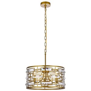 Elegant Lighting Kennedy 16.5&quot Contemporary Iron and Crystal Pendant in Brass