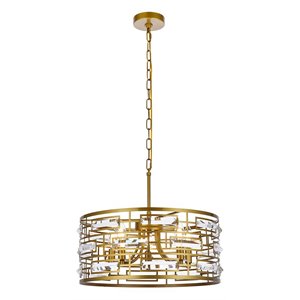 Elegant Lighting Kennedy 18.5&quot Contemporary Iron and Crystal Pendant in Brass