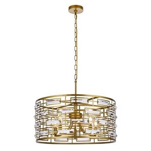 Elegant Lighting Kennedy 24&quot Contemporary Iron and Crystal Pendant in Brass