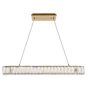 Elegant Lighting Monroe 31&quot Metal and Crystal LED Linear pendant in Gold