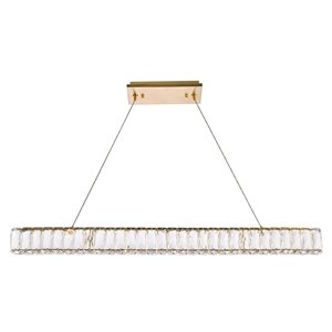 Elegant Lighting Monroe 38&quot Metal and Crystal LED Linear pendant in Gold