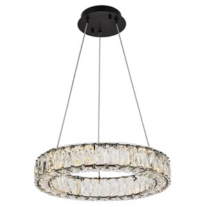 Elegant Lighting Monroe 17&quot Round Metal and Crystal LED Single Pendant in Black