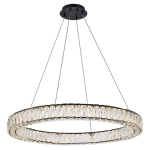 Elegant Lighting Monroe 31&quot Round Metal and Crystal LED Single Pendant in Black