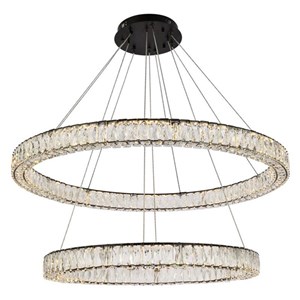 Elegant Lighting Monroe 42&quot Round Crystal LED Double Ring Pendant in Black