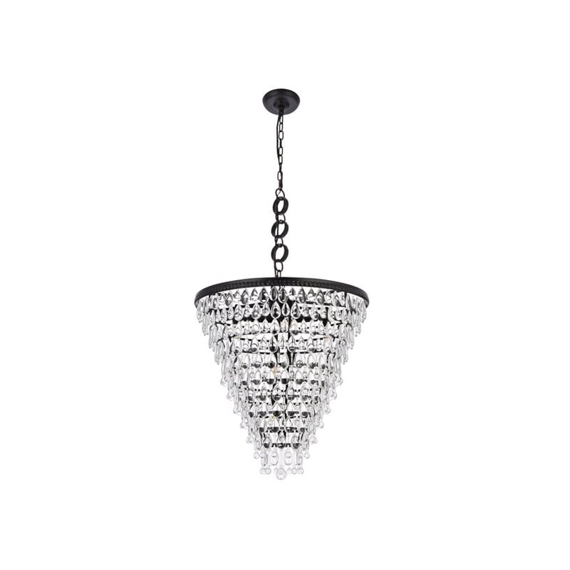 Elegant Lighting Nordic 7 Lights Iron and Crystal Chandelier in Black