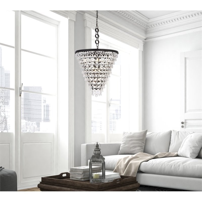 Elegant Lighting Nordic 7 Lights Iron and Crystal Chandelier in Black