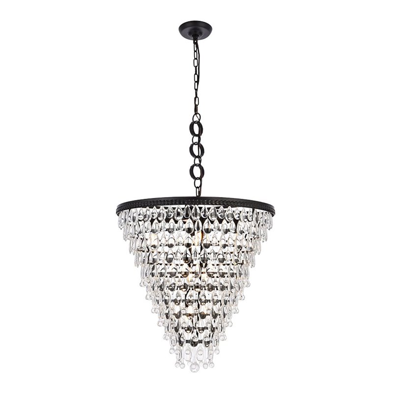 Elegant Lighting Nordic 7 Lights Iron and Crystal Chandelier in Black