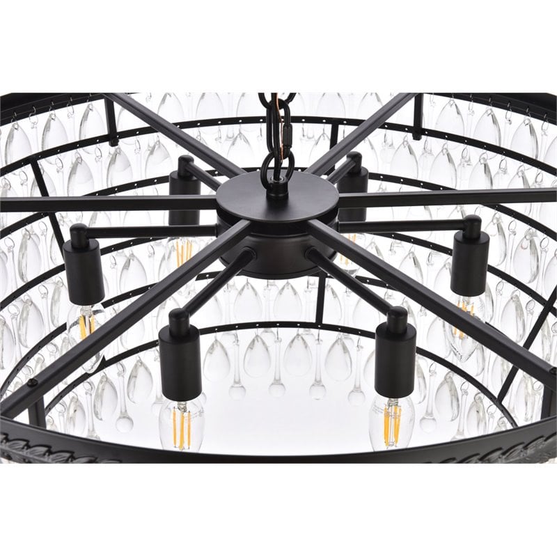 Elegant Lighting Nordic 6 Lights Iron and Crystal Chandelier in Black