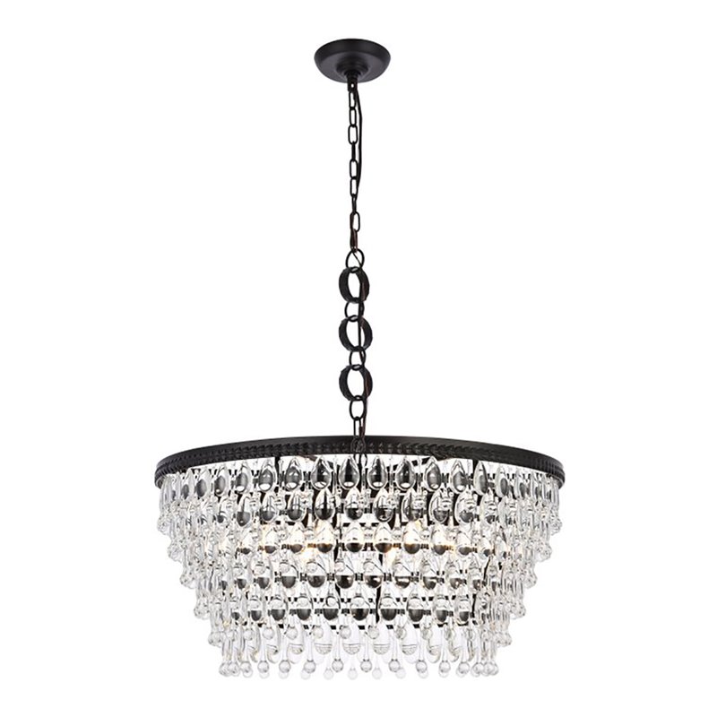 Elegant Lighting Nordic 6 Lights Iron and Crystal Chandelier in Black