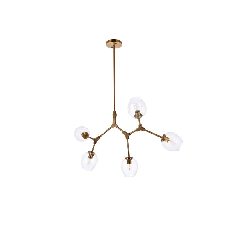 Elegant Lighting Cavoli 5 Lights Iron and Glass Chandelier in Brass