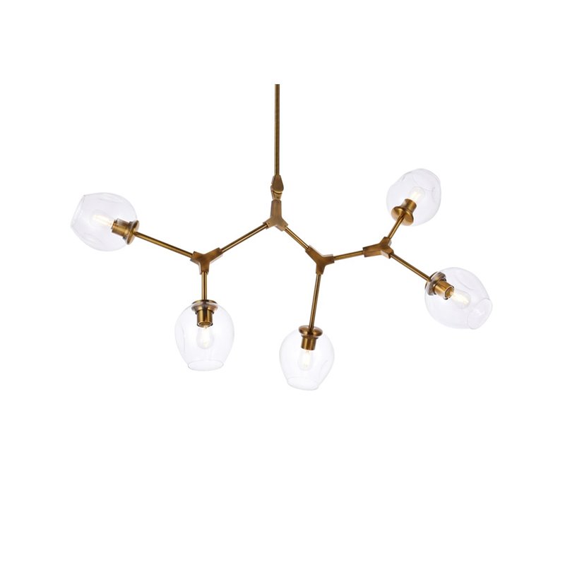 Elegant Lighting Cavoli 5 Lights Iron and Glass Chandelier in Brass