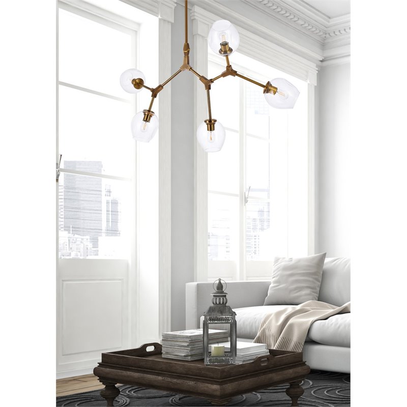 Elegant Lighting Cavoli 5 Lights Iron and Glass Chandelier in Brass