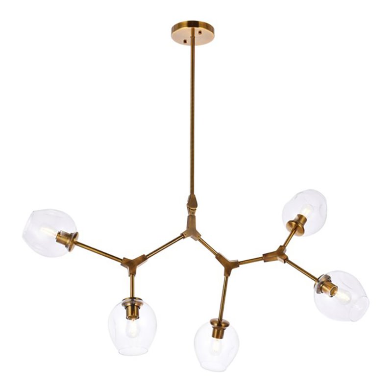 Elegant Lighting Cavoli 5 Lights Iron and Glass Chandelier in Brass