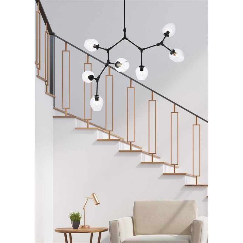 Elegant Lighting Cavoli 7 Lights Iron and Glass Chandelier in Black