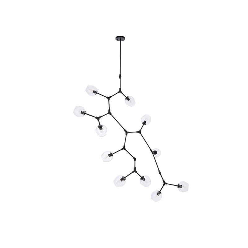 Elegant Lighting Cavoli 11 Lights Iron and Glass Chandelier in Black