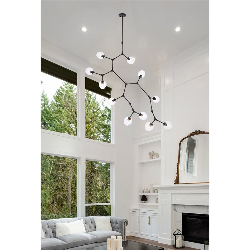 Elegant Lighting Cavoli 11 Lights Iron and Glass Chandelier in Black