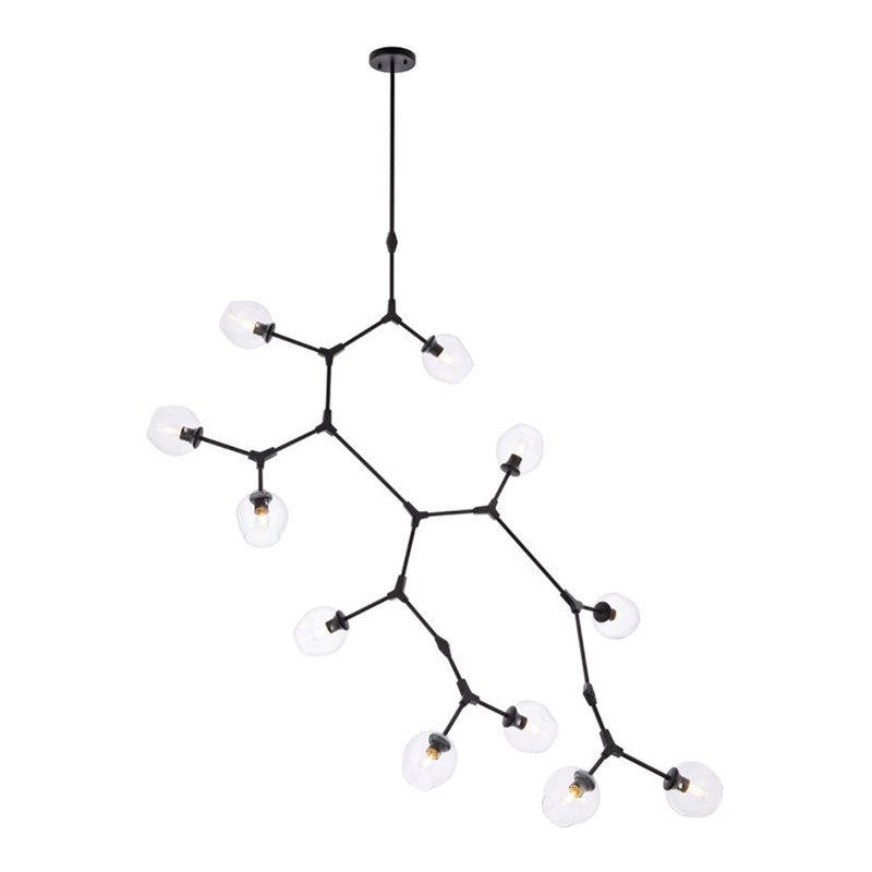 Elegant Lighting Cavoli 11 Lights Iron and Glass Chandelier in Black