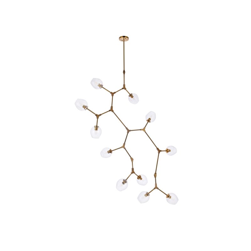 Elegant Lighting Cavoli 11 Lights Iron and Glass Chandelier in Brass