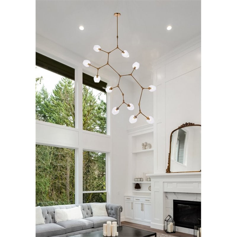 Elegant Lighting Cavoli 11 Lights Iron and Glass Chandelier in Brass