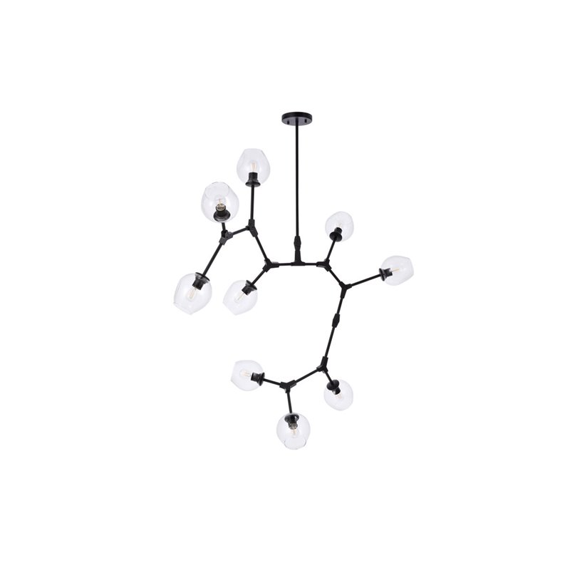 Elegant Lighting Cavoli 9 Lights Iron and Glass Chandelier in Black