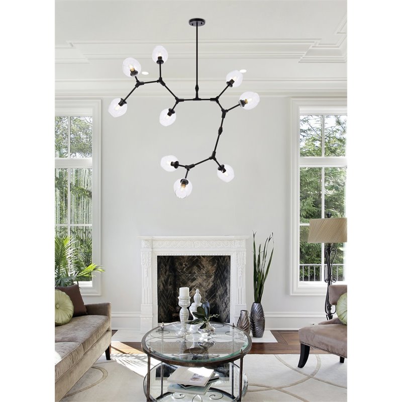 Elegant Lighting Cavoli 9 Lights Iron and Glass Chandelier in Black