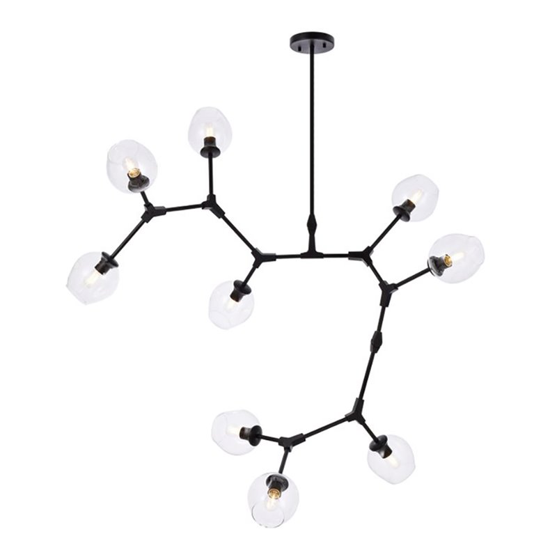 Elegant Lighting Cavoli 9 Lights Iron and Glass Chandelier in Black