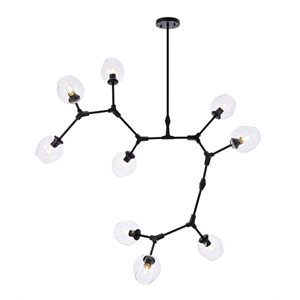 elegant lighting cavoli 9 lights iron and glass chandelier in black