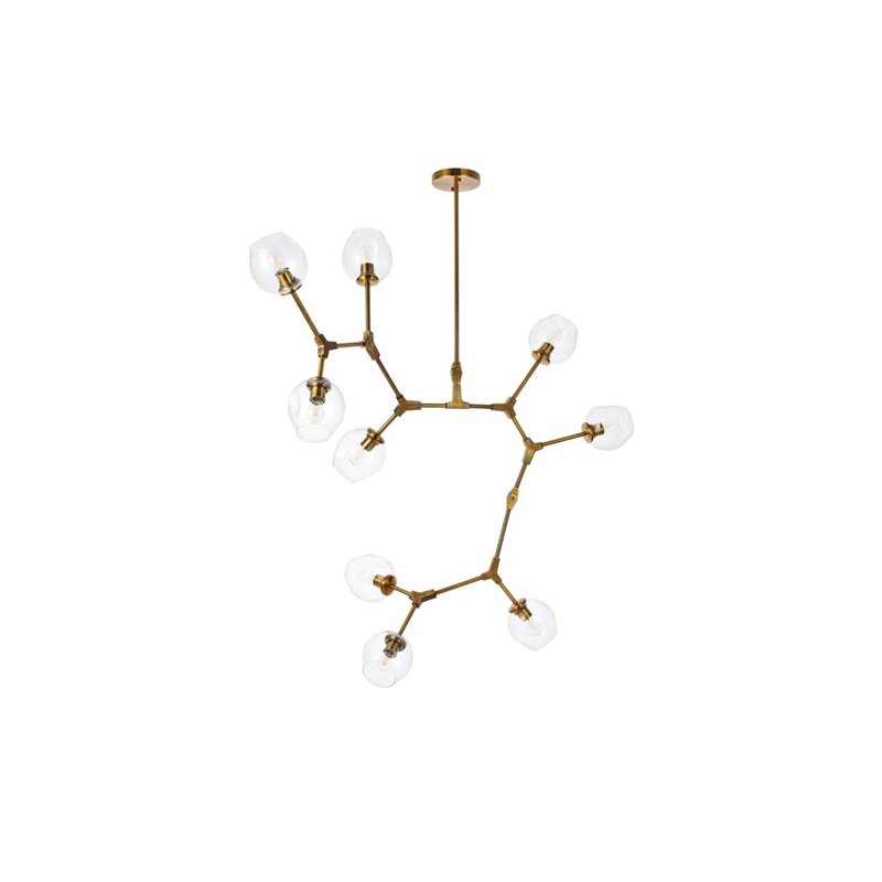 Elegant Lighting Cavoli 9 Lights Iron and Glass Chandelier in Brass