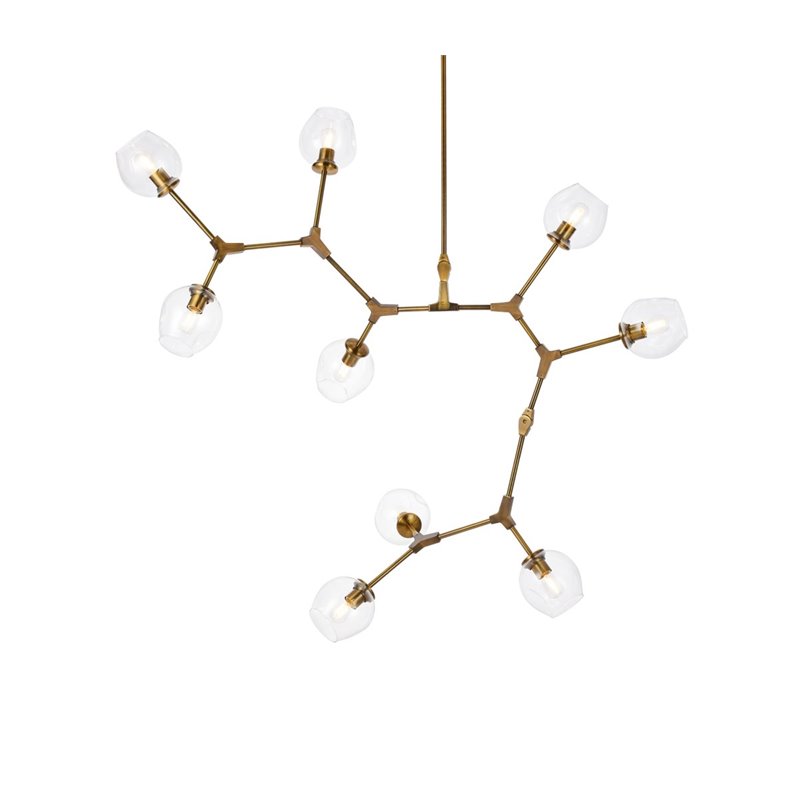 Elegant Lighting Cavoli 9 Lights Iron and Glass Chandelier in Brass