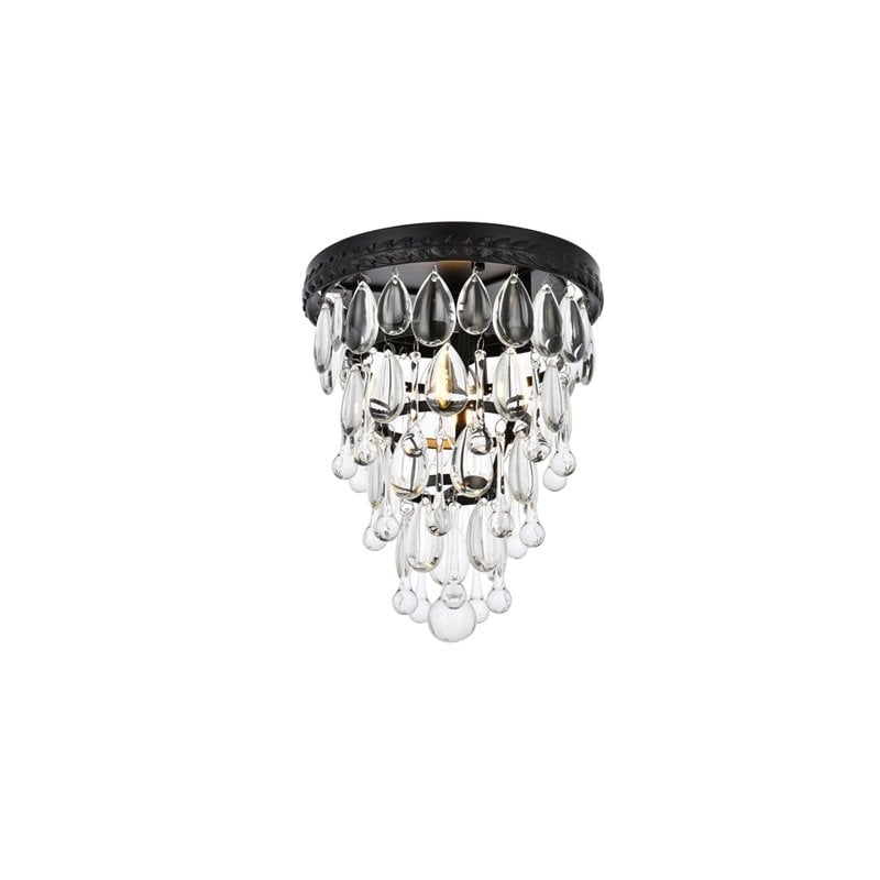 Elegant Lighting Nordic 1 Light Iron and Crystal Flush Mount in Black