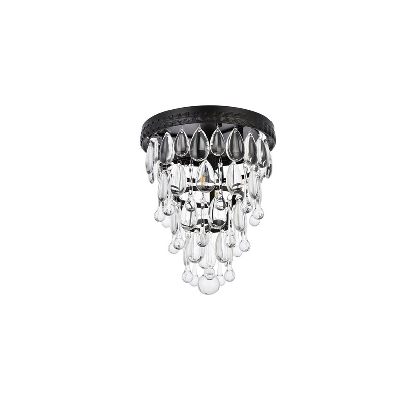 Elegant Lighting Nordic 1 Light Iron and Crystal Flush Mount in Black