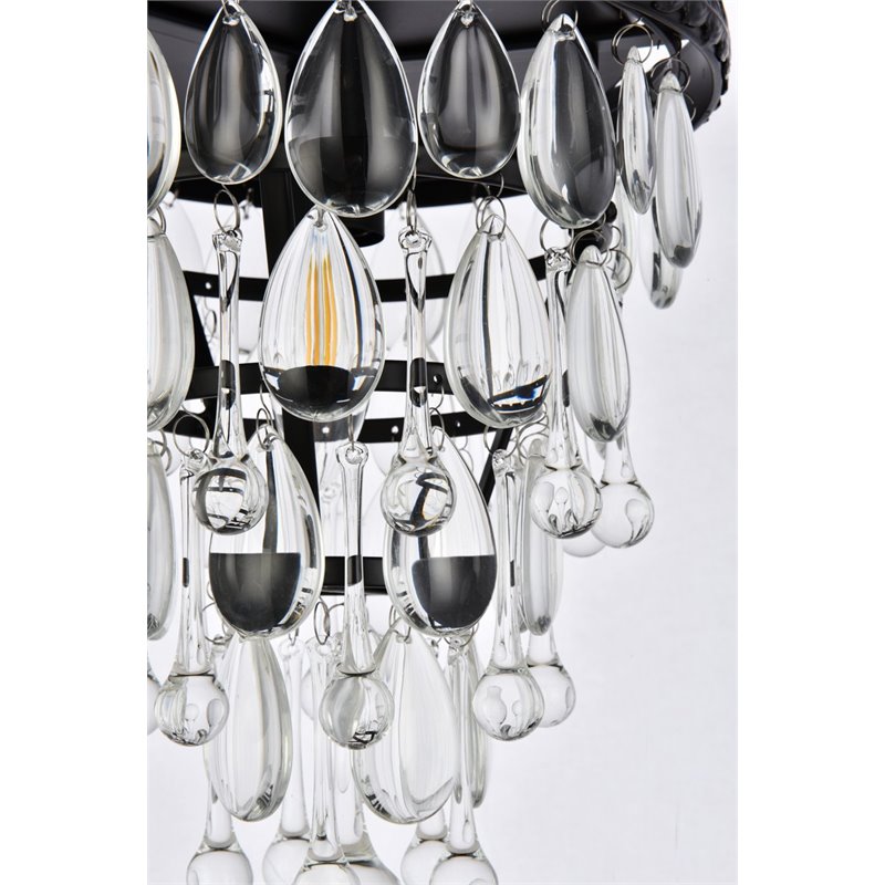 Elegant Lighting Nordic 1 Light Iron and Crystal Flush Mount in Black