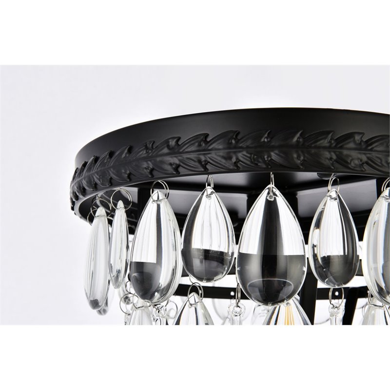 Elegant Lighting Nordic 1 Light Iron and Crystal Flush Mount in Black