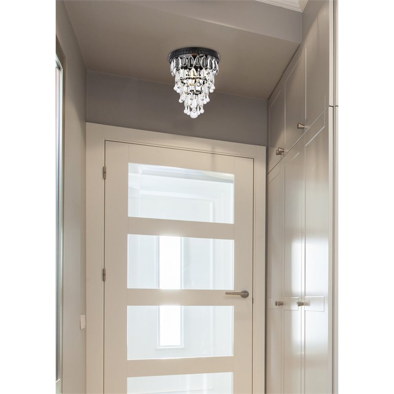 Elegant Lighting Nordic 1 Light Iron and Crystal Flush Mount in Black