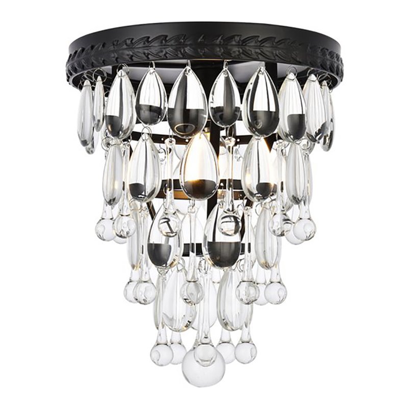 Elegant Lighting Nordic 1 Light Iron and Crystal Flush Mount in Black
