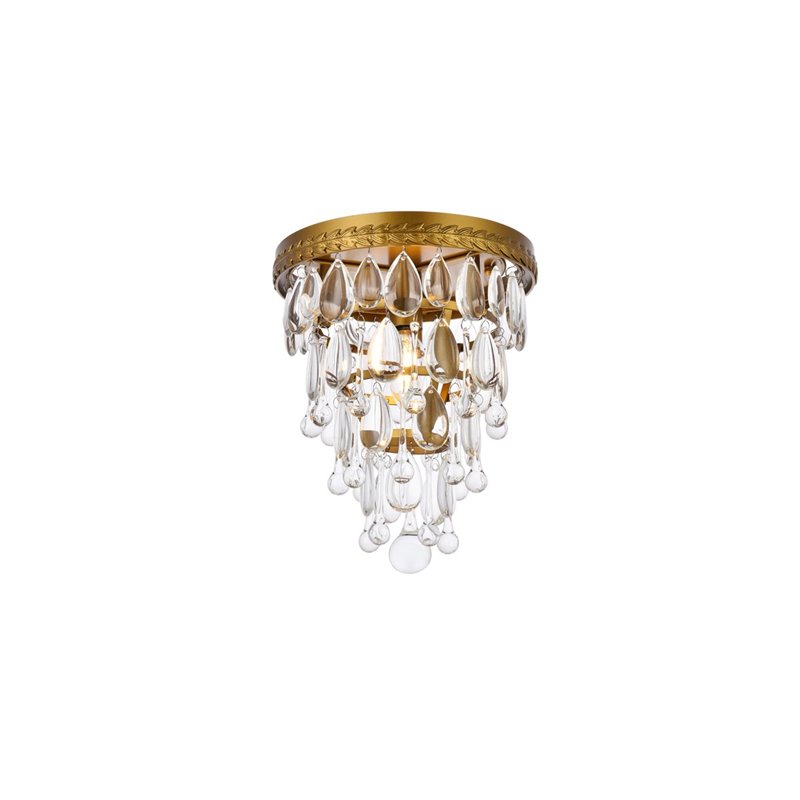 Elegant Lighting Nordic 1 Light Iron and Crystal Flush Mount in Brass